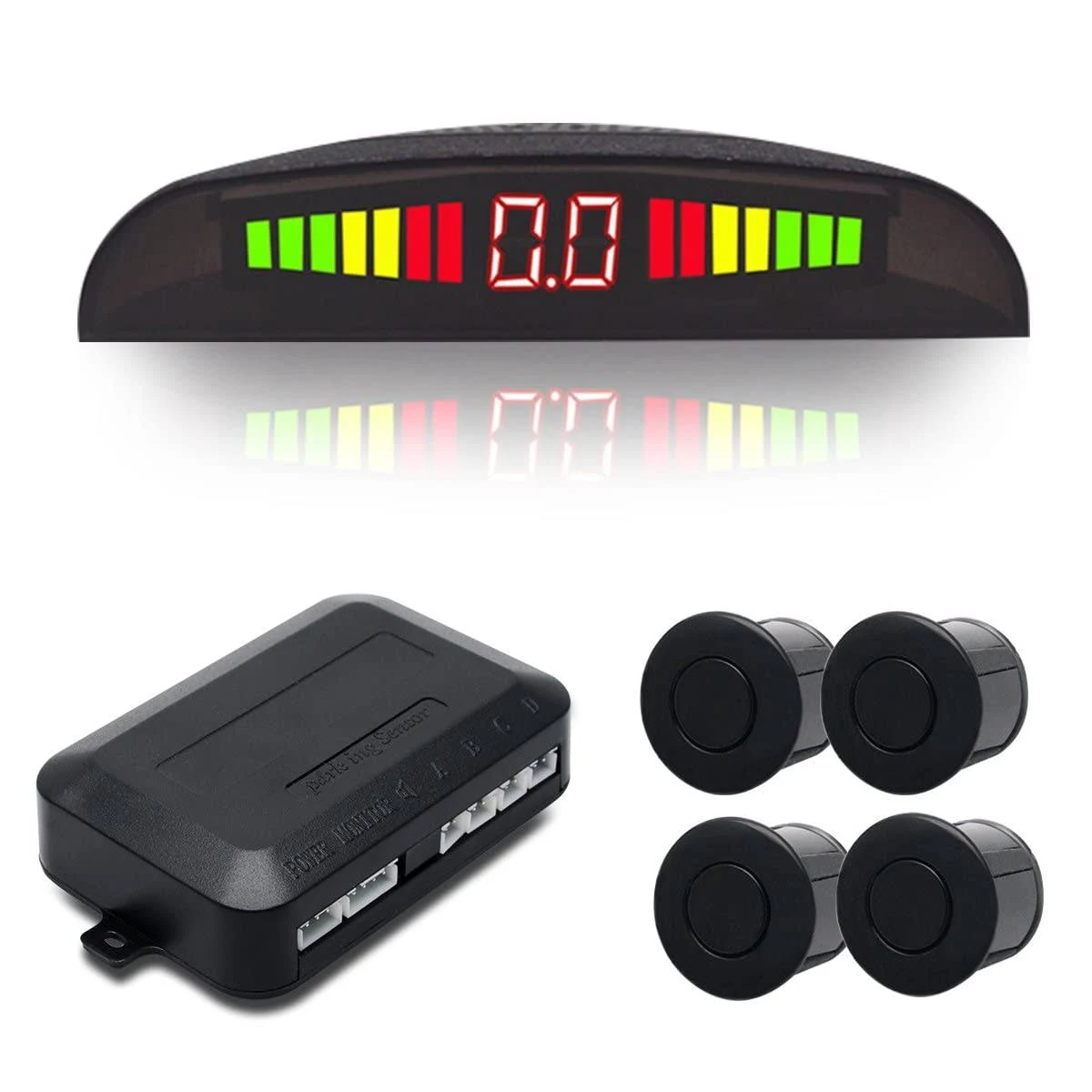 Rear Parking Sensor Kit Black MASO LED Display Parking Assistants Double CPU Security Reversing Parking Radar Sensor Car Vehicle with 4 Sensors Alarm Buzzer Reminder Safe Driving