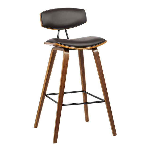 Armen Living Fox Mid-Century Height Bar Stool Faux Leather Wood