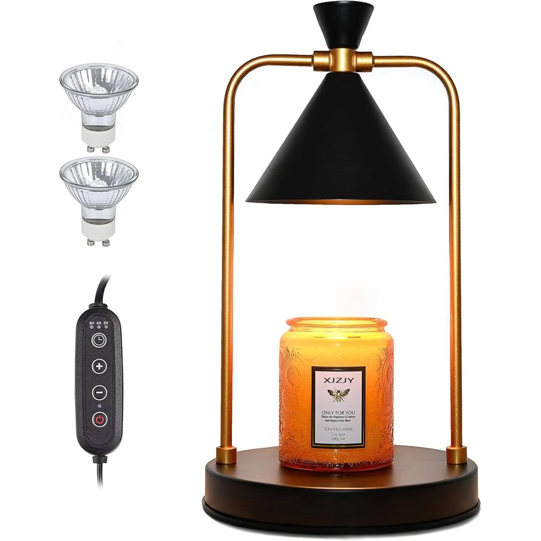 Candle Warmer Lamp with 2 Bulbs,Electric Candle Warmer with Timer,Christmas Gifts for Candle Lovers,Dimmable Candle Lamp,Compatible with Various Candles, Candle Holders for Home Decor,Black