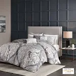 Madison Park Vienna Full/Queen Grey 6 Piece Printed Duvet Cover Set