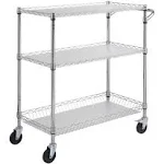 VEVOR 3-Tier Utility Cart Rolling Cart On Wheels 35"x18"x35.5" 661 lbs 6 Hooks