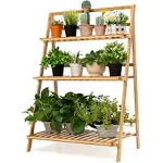 Costway 3 Tier Bamboo Folding Plant Shelf Stand Flower Pot Display Rack