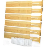 SpaceAid Bamboo Drawer Dividers, Spring Loaded Adjustable Pack of 6 - No Labels