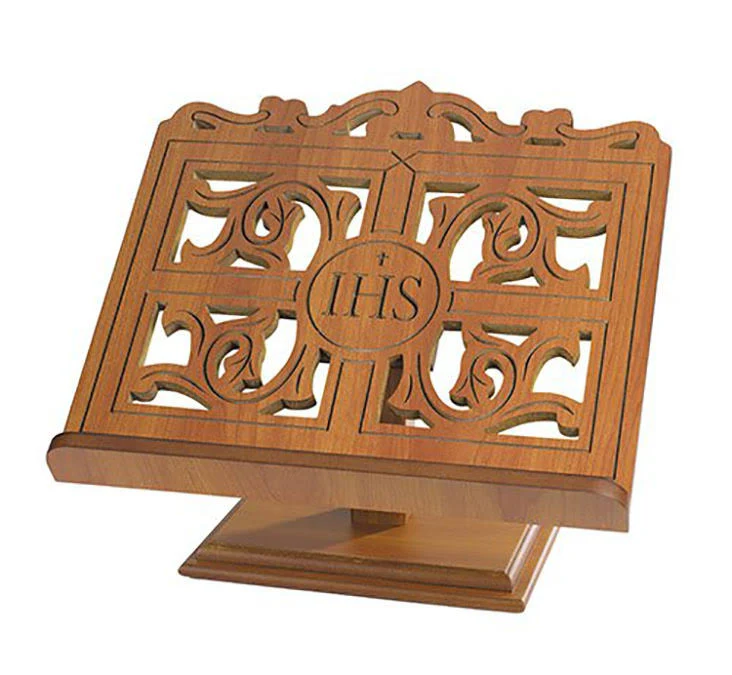 Carved Wood IHS Bible Stand