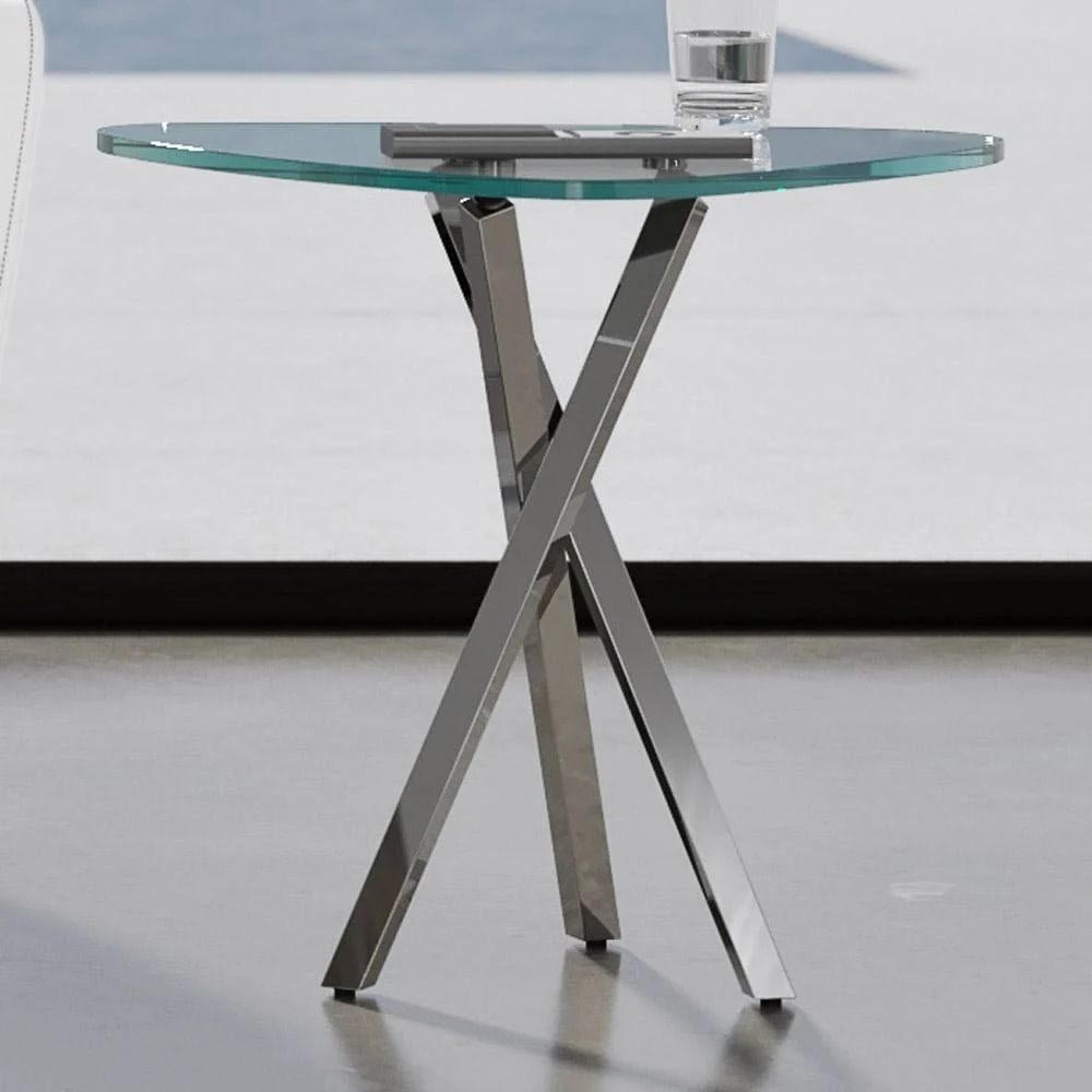 Modern Cortez End Table - Clear Glass with Polished Stainless Steel Base - Contemporary - Side Tables And End Tables - by Zuri Furniture | Houzz