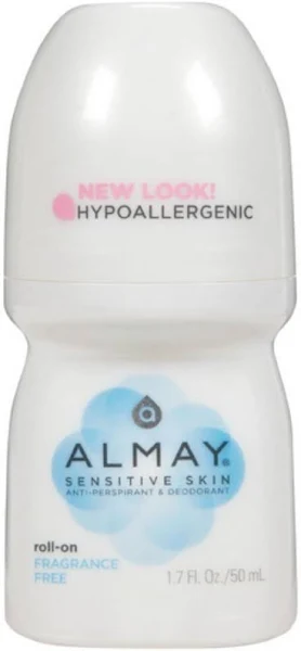 Almay Anti-Perspirant & Deodorant, Sensitive Skin, Roll-On, Fragrance Free 1.7 oz (Pack of 4)