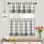 GoodGram Modern Country Farmhouse 3 Piece Buffalo Plaid Checkered Cafe Kitchen Curtain Tier & Valance Set - Assorted Colors & Sizes (Gray, 36 in. L)