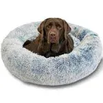 Best Friends by Sheri The Original Calming Shag Fur Donut Cuddler Cat & Dog Bed, Denim, Large