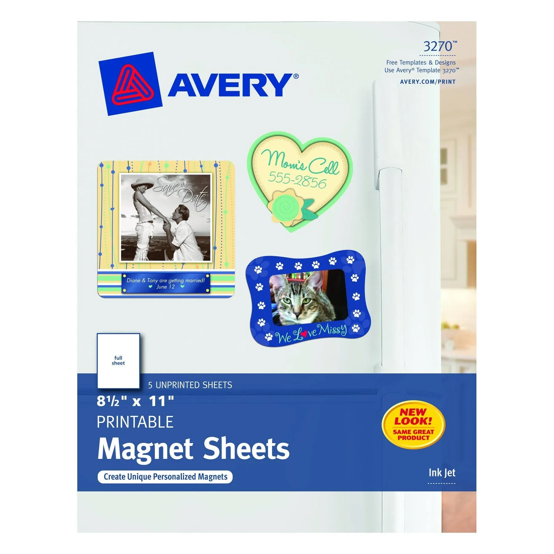 Avery 3270 Magnet Sheets, Printable, Inkjet, 8-1/2-Inch X11-Inch , 5/Bx, Matte We