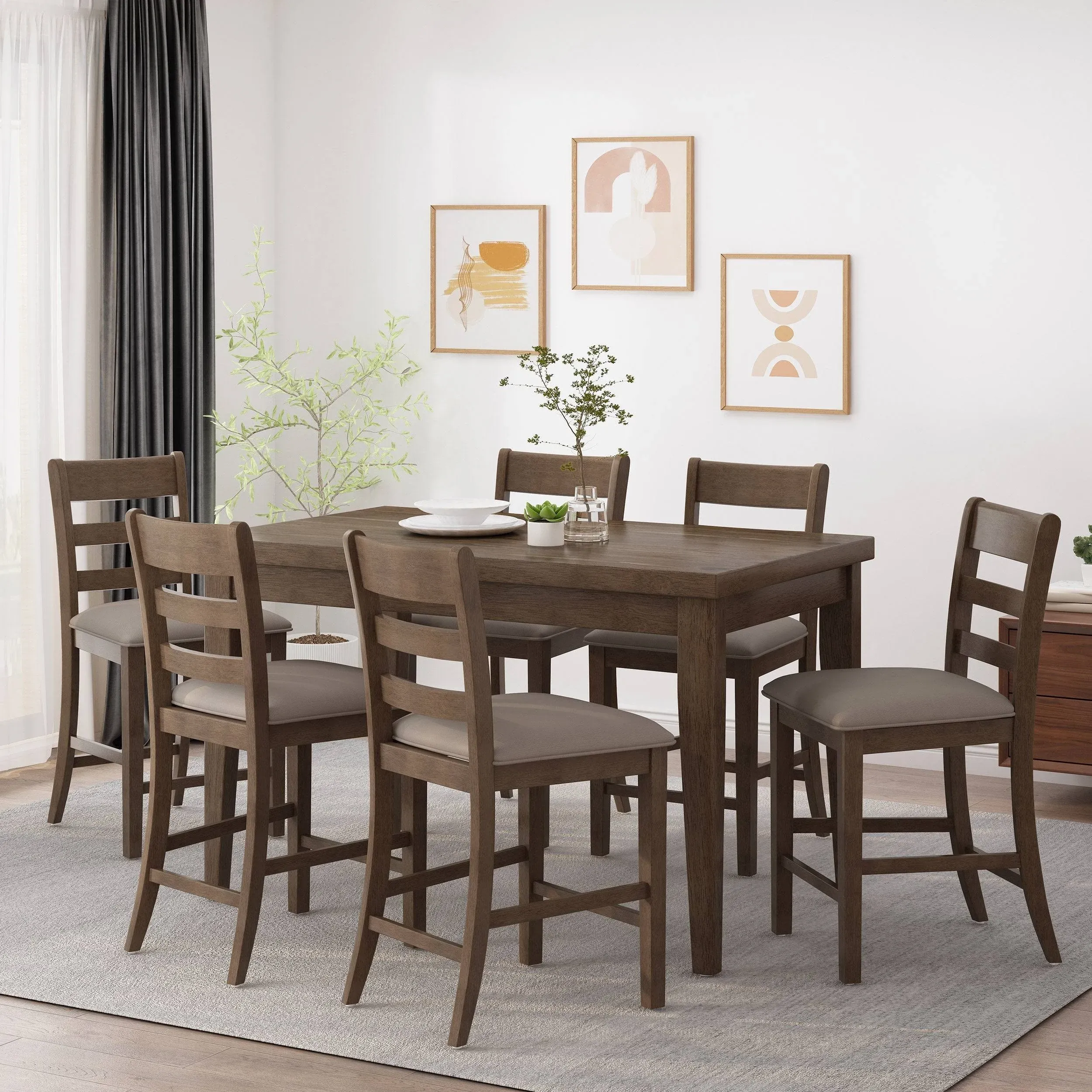 Christopher Knight Home Benner Farmhouse Wood Counter Height 7 Piece Dining Set ...