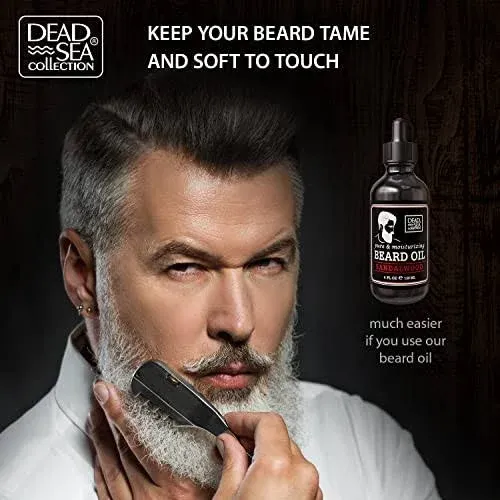 Dead Sea Collection Sandalwood Scented Beard Oil For Men - Natural Beard And Mustache Moisturizer – Men’s Beard Care Softener And Nourishing Treatment - 4 Fl. Oz