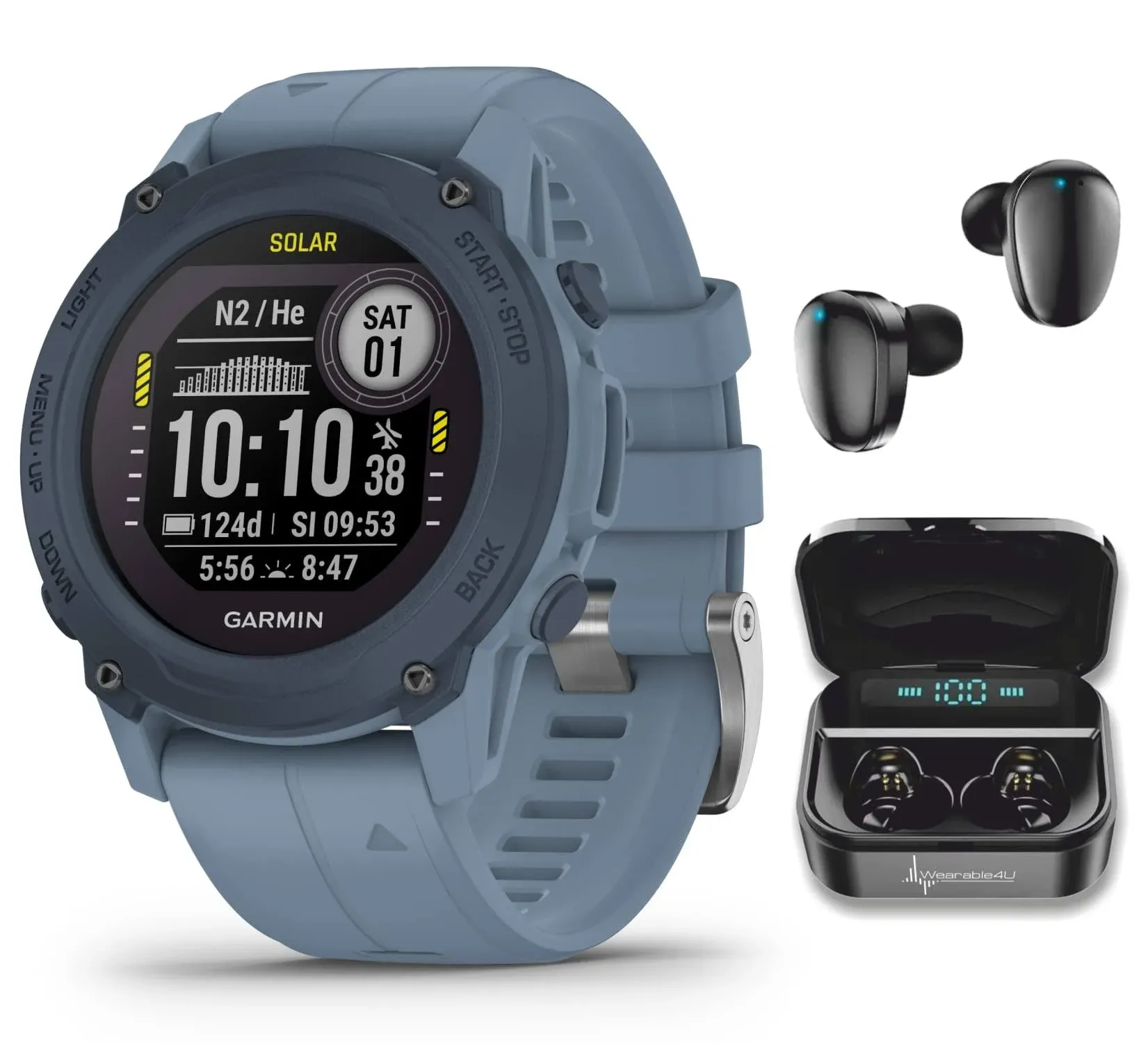 Wearable4U - Garmin Descent G1 Rugged Dive Computer, Multiple Dive Modes with Bundle (+Black Earbuds, Powder Gray)