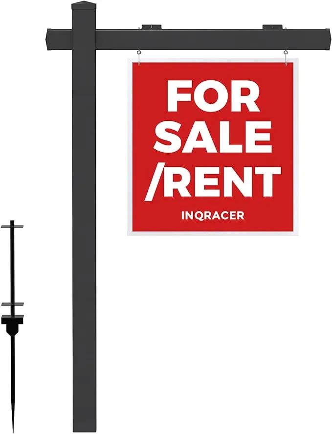 Vinyl PVC Black Real Estate Sign Post with Flat Cap 6ft. Realtor Yard Sign Post, 36" Arm Holds Up to 24" Sign(No Sign)