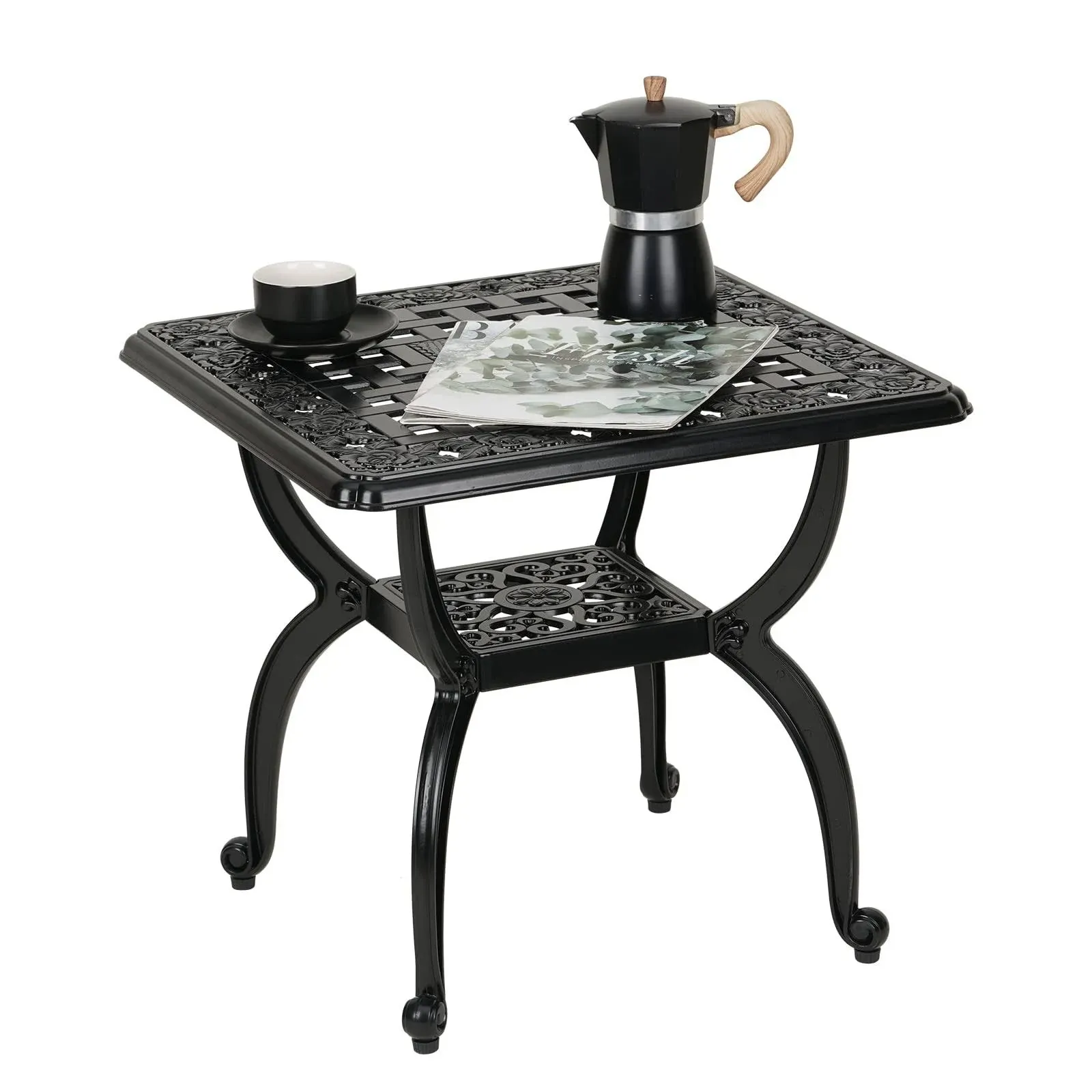 JARDIN DE CENTENNIAL Cast Aluminum Outdoor Side Table,Anti-Rust Outdoor End Table,Patio Coffee Bistro Table for Indoor,Garden,Porch,Balcony