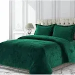 Tribeca Living VENICEDUVET Venice Velvet Oversized Solid Duvet Set,3pcs Queen, Emerald Green