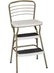 COSCO Stylaire Retro Chair + Steel Step Stool with Flip-Up Seat, Gold/Cream