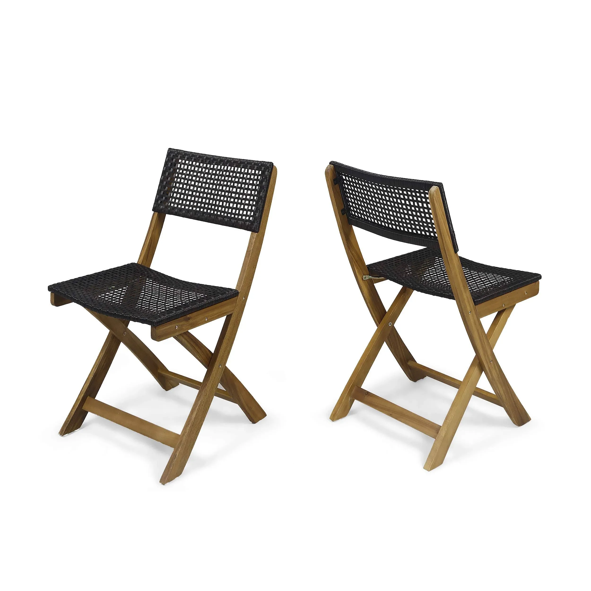 Truda Outdoor Acacia Wood Foldable Bistro Chairs with Wicker Seating (Set of 2 ...