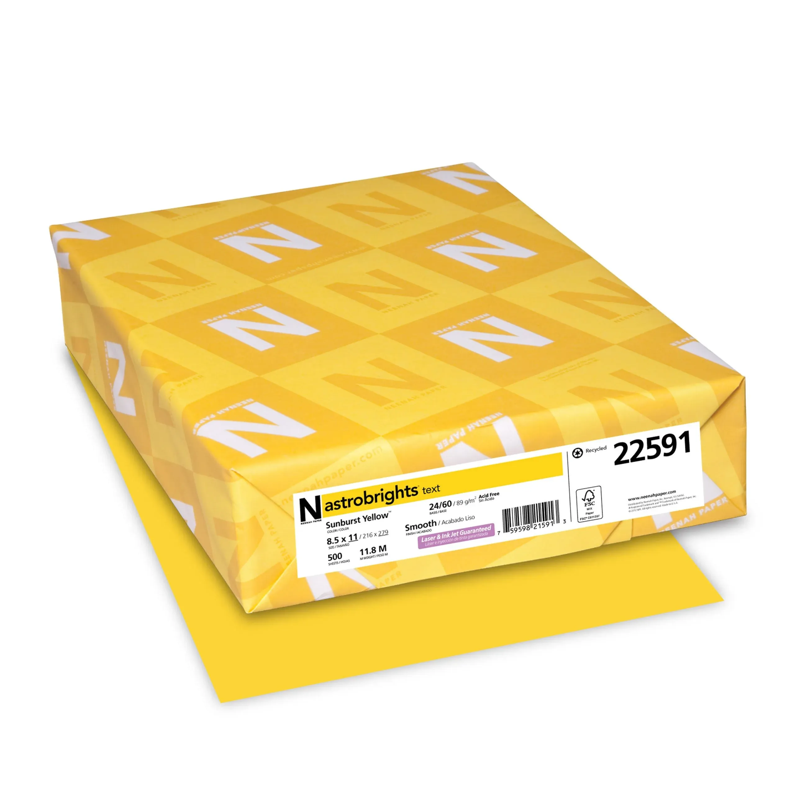 Astrobrights Color Paper, 24 lb Bond Weight, 8.5 x 11, Sunburst Yellow, 500/Ream