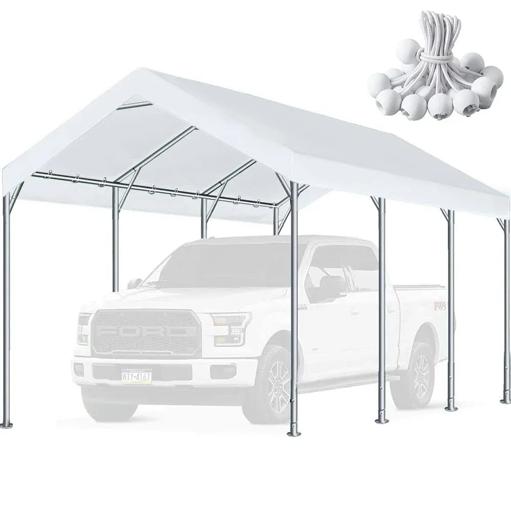 TGEHAP 10'x20' Carport Replacement Top Canopy Cover White for Car Garage Top Tarp Shelter Waterproof & UV Protected w/Ball Bungees (Only Top Cover,