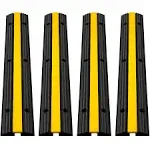 VEVOR 3.28 ft Cable Protector Ramp, 4 Pack of 1 Channel, 18000 lbs/axle Capacity Heavy Duty Rubber Speed Bumps, Floor Cord Cable Protector Wire