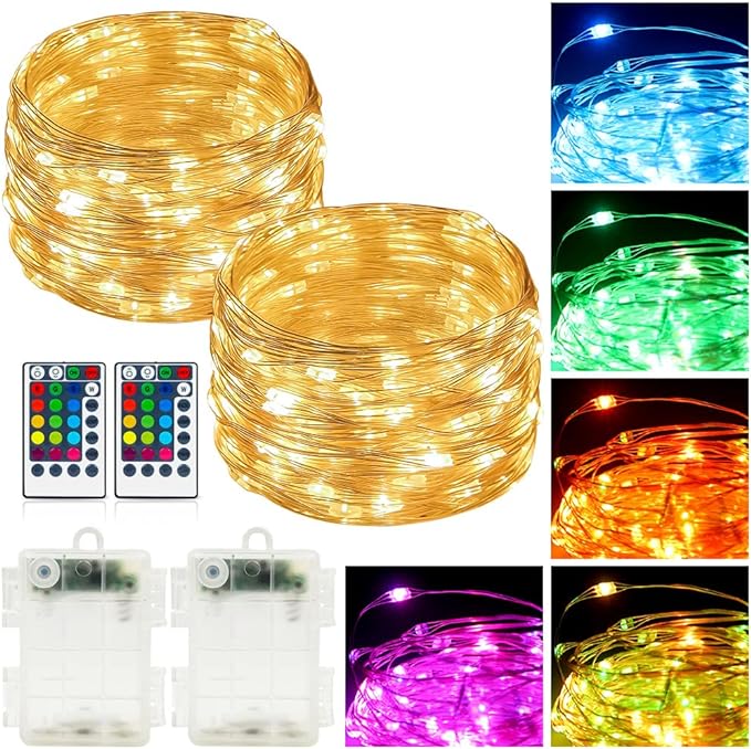 2Pack Battery Fairy Lights, Total 78Ft 240LED, Battery Operated Fairy Lights with Remote and Timer, RGB Color Changing String Lights/Twinkle Lights for Bedroom Indoor Christmas Decoration