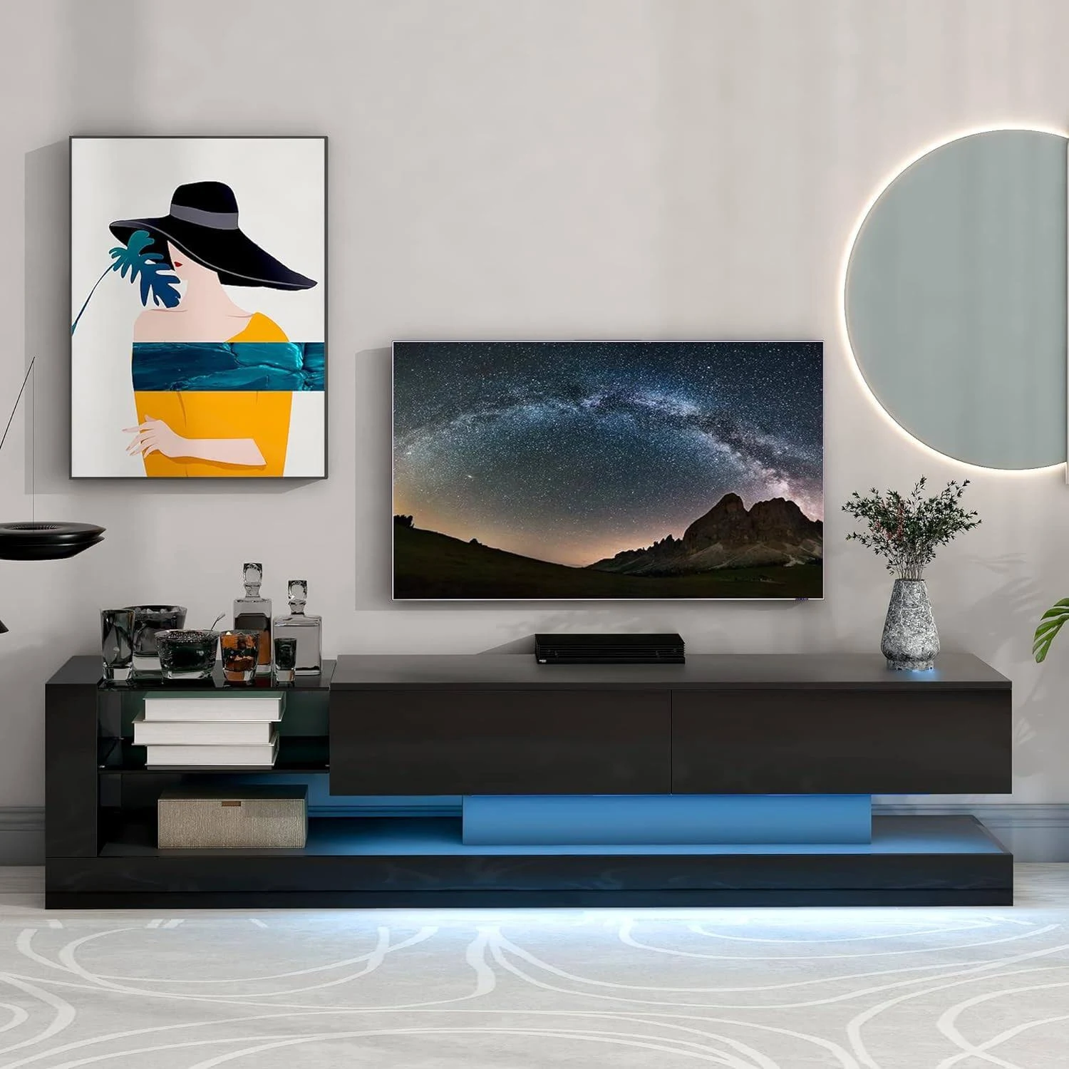 Black TV Stand for 80 Inch TV with Storage, Black Entertainment Center for 75 Inch TV Stand 80 Inch TV Table, TV Console 70 Inch TV Stands for Living Room 75 80 Inch TV Stand 70 Inch TV Table