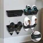 Fearlessly Simple 4 pack Wall Mounted Shoe Rack with Removable Labels and Marker