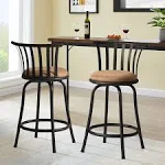 FurnitureR Classic Barstools Set of 2, Country Style Bar Chairs with Back and Footrest Swivel Counter Height Bar Stools for Kitchen Island Pub