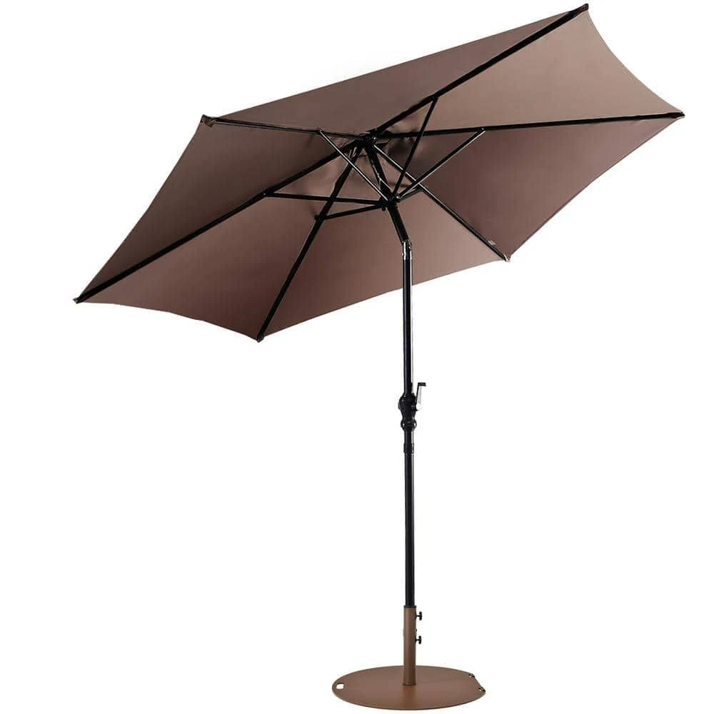 10ft Home Patio Garden Pool Steel Tilting Crank Canopy Market Umbrella Tan