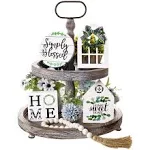 6 Pcs Farmhouse Tiered Tray Decor Home Sweet Simply Blessed Tray Decor Wooden Beads Garland (Tiered Tray and Artificial Plant Not Included)