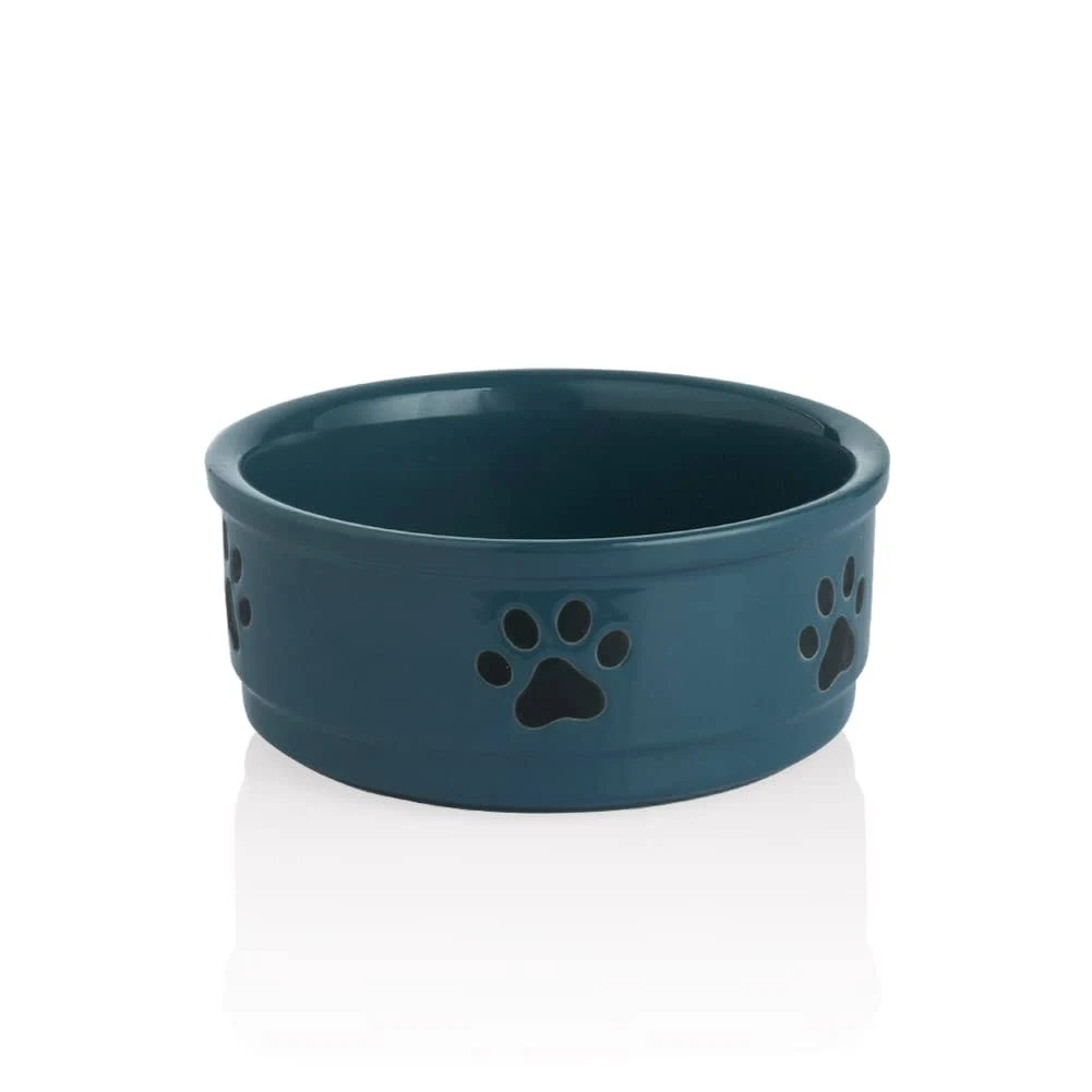 Ceramic Dog Bowls with Paw Pattern Dog Food Dish for Medium Dogs Porcelain Pe...