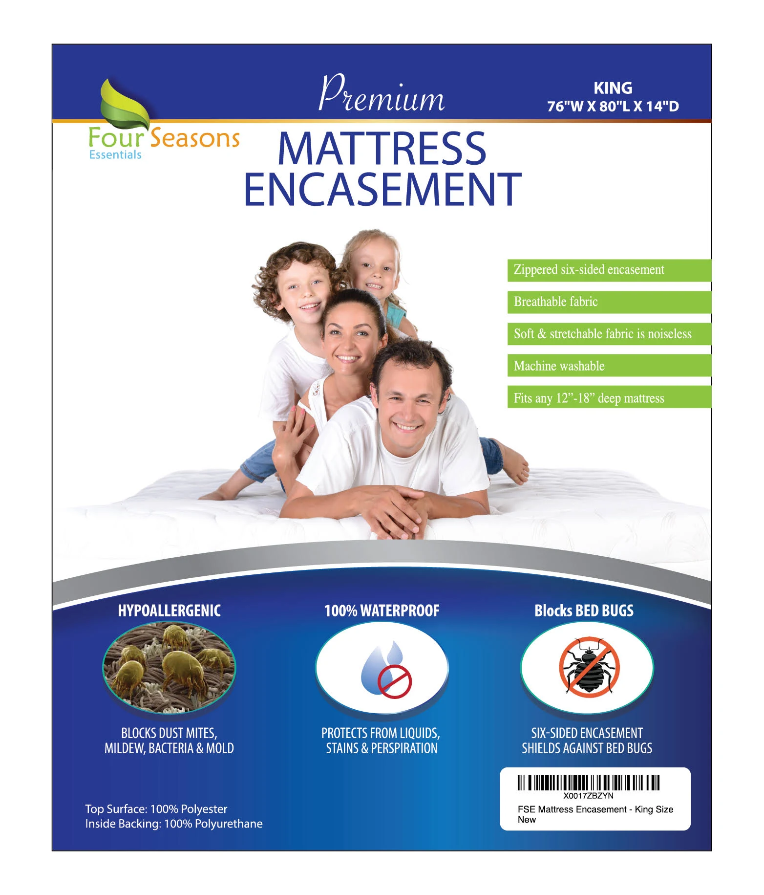 King Size Mattress Protector Bed Bug Waterproof Zippered Cover - Hypoallergen..<wbr/>.