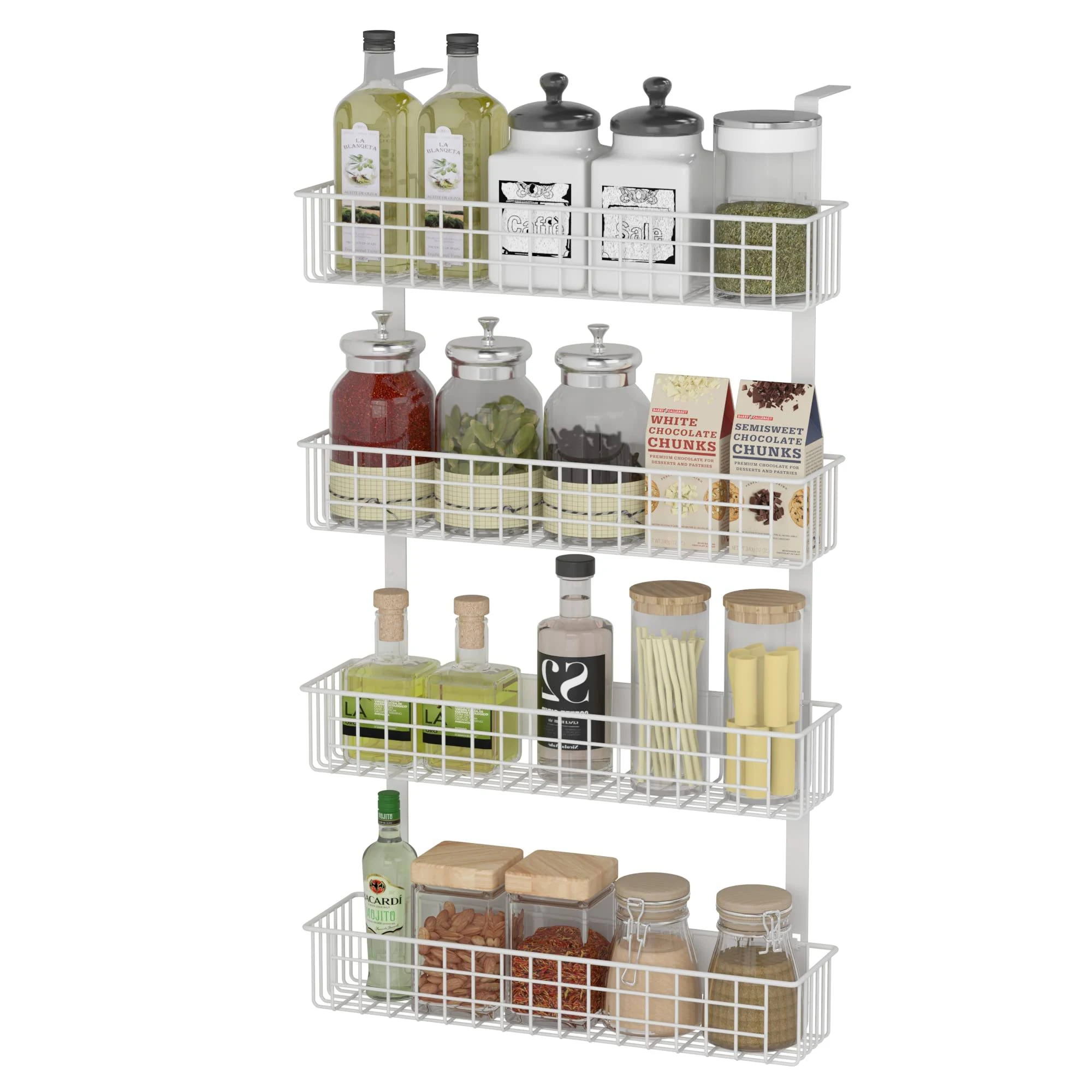 4 Tier Magnetic Spice Rack | Strongly Magnetic Spice 4-Tier, White with Hanger