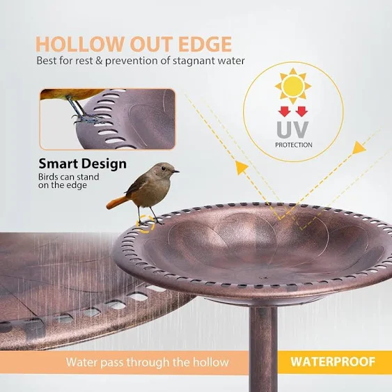 VIVOHOME 28 Inch Height Polyresin Lightweight Antique Outdoor Garden Bird Bath