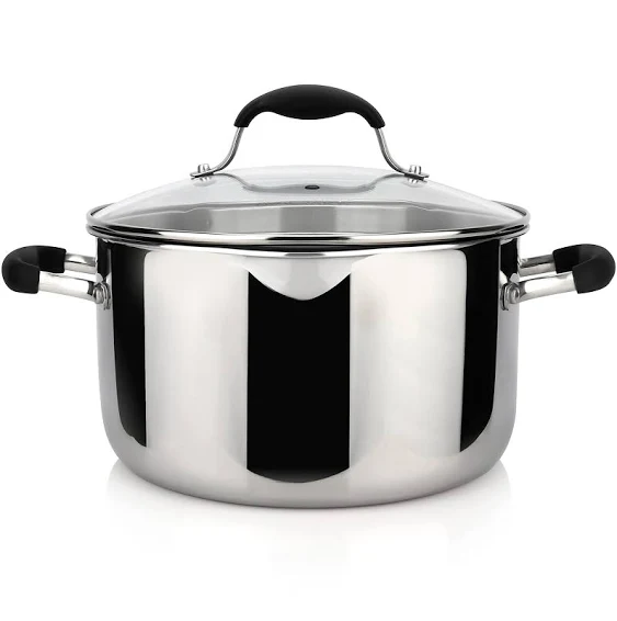 AVACRAFT Tri-Ply Stainless Steel Stockpot with Glass Strainer Lid (Tri-Ply Full Body, 6 qt)