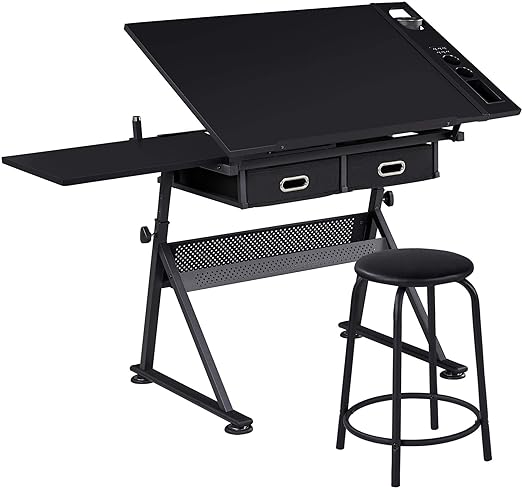 Adjustable Drafting Table with Stool