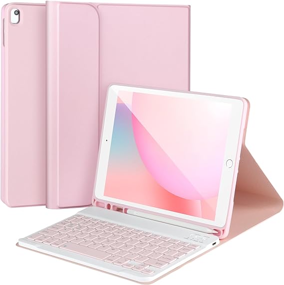 Keyboard Case for iPad 9/8/7th Gen 10.2’’,Case with Keyboard ipad 10.2 inch,Keyboard for iPad 9th Gen,Detachable Bluetooth Keyboard for iPad 10.2 ,iPad keyboard Case 9th Gen with Pencil Holder,Pink