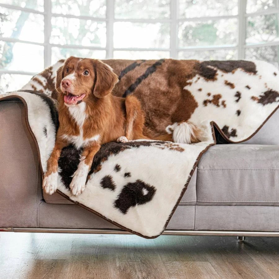 Paw Pupprotector Waterproof Throw Blanket Brown Faux Cowhide Large