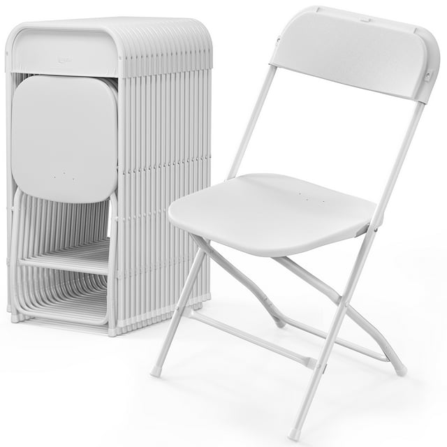 VINGLI 20 Pack White Plastic Folding Chair, Indoor Outdoor Portable Stackable Commercial Seat with Steel Frame 350lb. Capacity for Events Office