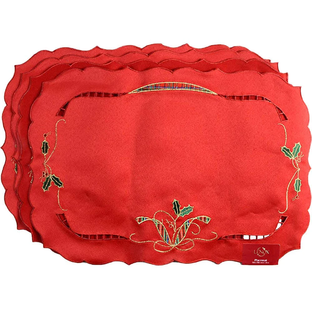 Lenox Holiday Nouveau Placemats, Set of 4, Red