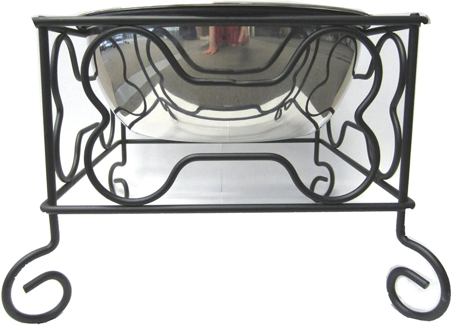 YML 7-Inch Wrought Iron Stand with Single Stainless Steel Bowl - Size: Medium