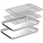 Small Baking Sheet with Rack Set [2 Small Cookie Sheets + 2 Small Baking Racks], CEKEE Stainless Steel Small Baking Pan and Grill Rack - Rust & Warp