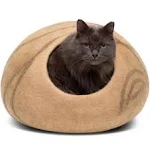 MEOWFIA Cat Bed Cave Premium Felt - Handmade 100% Merino Wool Bed for Cats and Kittens (Light Shades) (Large, Beige)