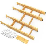 SpaceAid Bamboo Drawer Dividers with Inserts and Labels Kitchen Adjustable Drawer Organizers