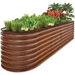 Best Choice Products 8x2x2ft Metal Raised Garden Bed, Oval Outdoor Planter Box w/ 4 Support Bars - Wood Grain