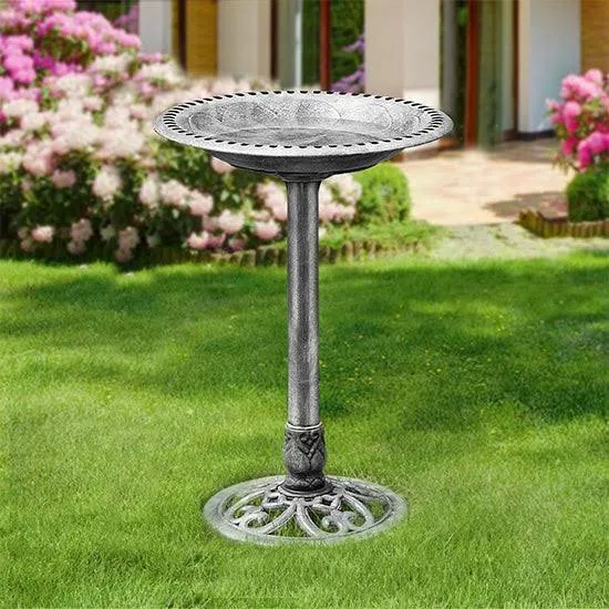 28 inch Height Polyresin Lightweight Antique Outdoor Garden Bird Bath - Silver