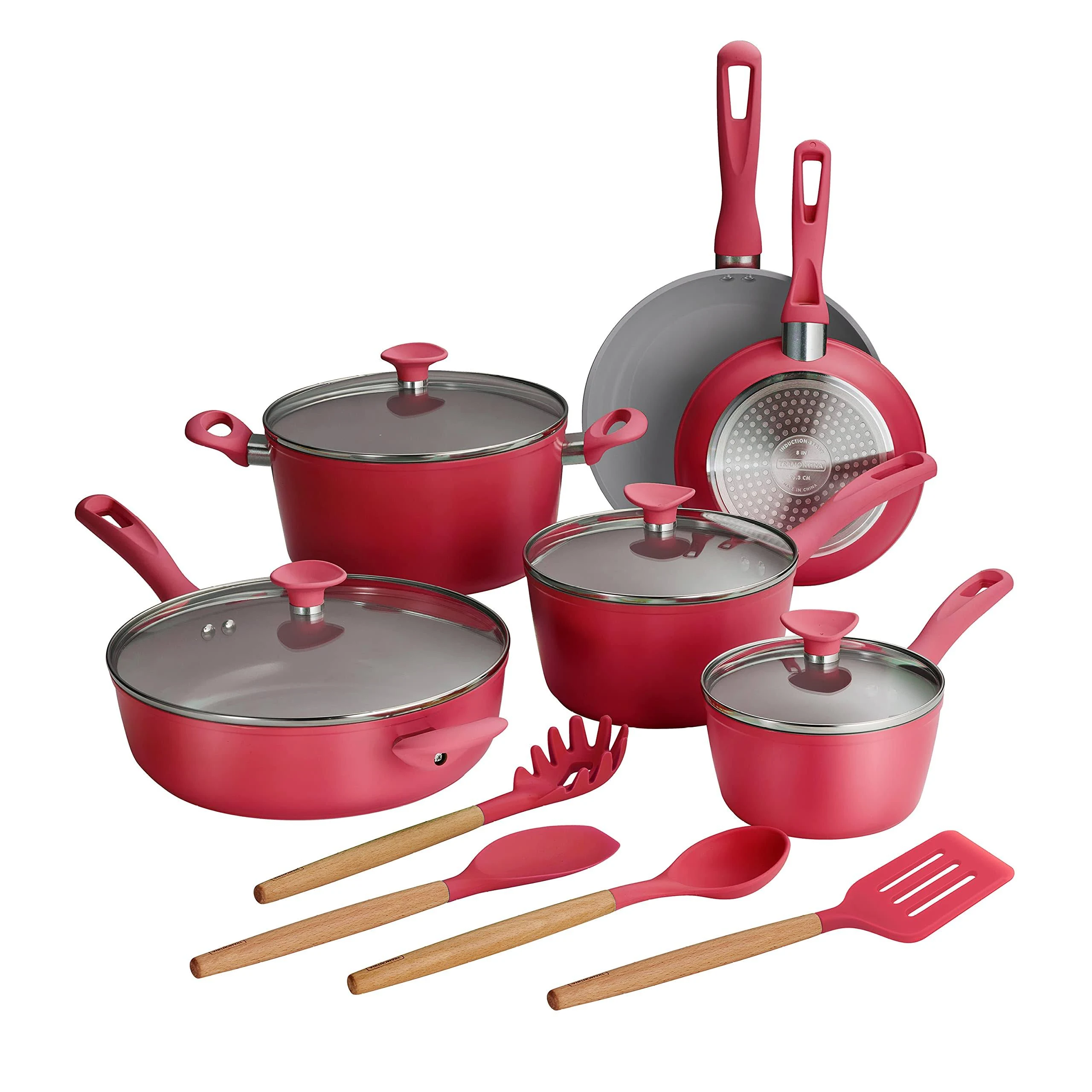 Tramontina 14 Pc. Ceramic Induction Cookware Set, Red