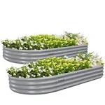 2pcs, * Kit, 8x4x1FT Oval, Galvanized, Outdoor * * Bed, Vegetable, Flower, Herb, Fruit * Box, Gray