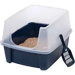 High Sided Open Top Cat Litter Box with Scoop, Navy