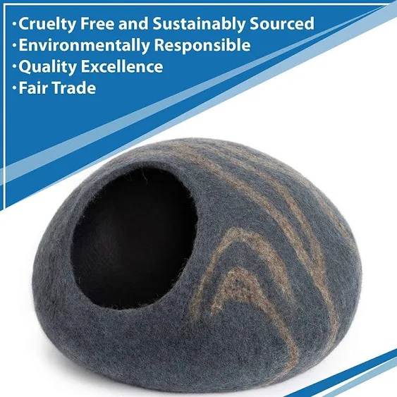 Meowfia Premium Felt Cat Bed Cave (Medium) - Handmade 100% Merino Wool Bed for Cats and Kittens, Dark Grey